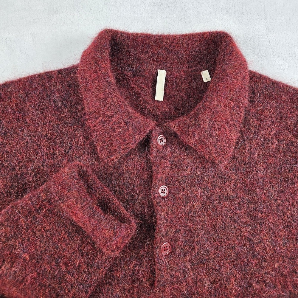 Sunflower Sweater Polo Shirt Mens Large Mohair Alpaca Fuzzy Hairy Jumper Italy